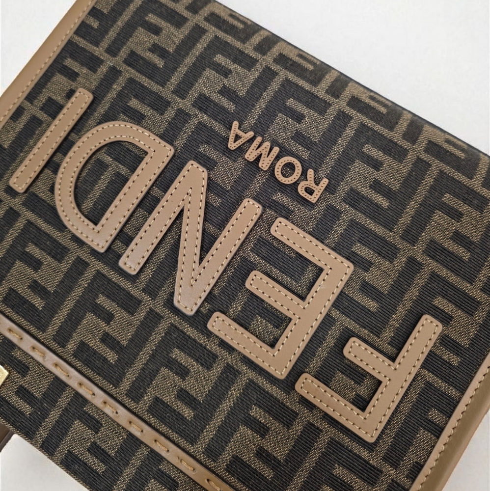 ✨️Authentic Fendi Sunshine Small Brown FF jacquard fabric bag - Picture 7 of 16